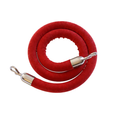 Velvet Rope Red With Pol. Stainless Steel Snap Ends 8ft.Foam Core